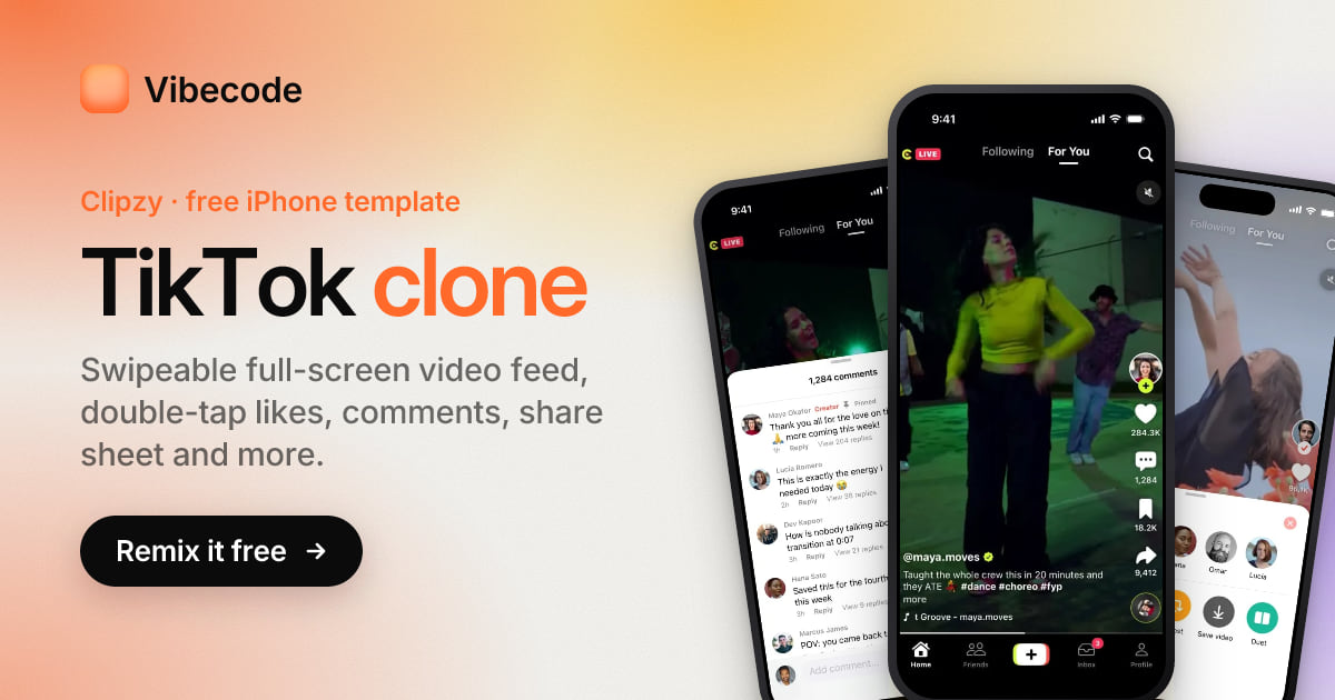 TikTok Clone Template: Native iPhone App | Vibecode