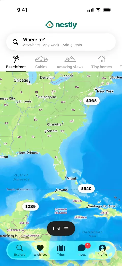 Nestly, a Airbnb clone built with Vibecode: screen 2