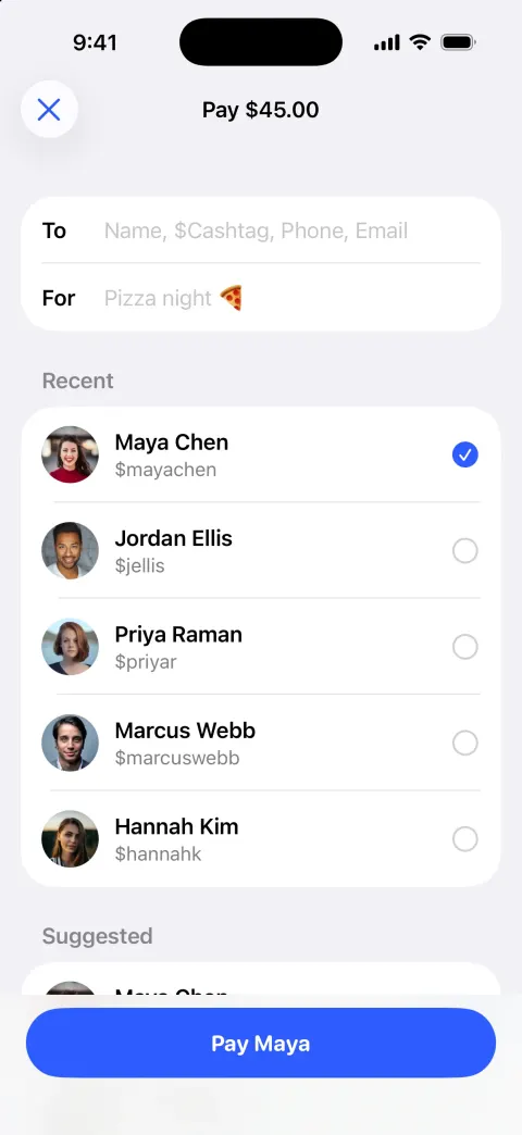 Cashly, a Cash App clone built with Vibecode: screen 2