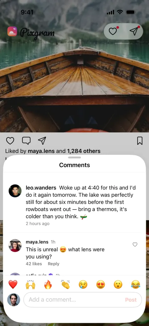 Pixgram, a Instagram clone built with Vibecode: screen 3