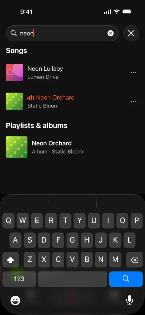 Tunely, a Spotify clone built with Vibecode: screen 4