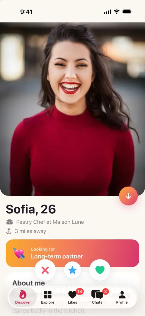 Sparkr, a Tinder clone built with Vibecode: screen 2