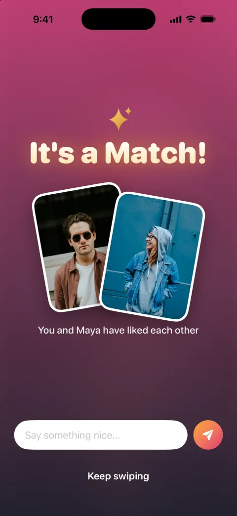 Sparkr, a Tinder clone built with Vibecode: screen 3