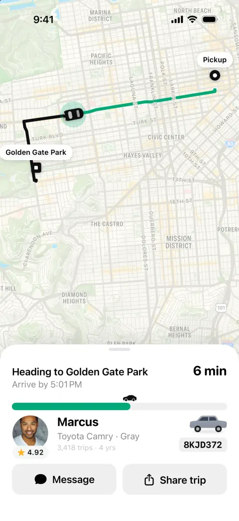 Zipride, a Uber clone built with Vibecode: screen 4
