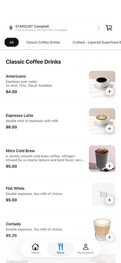 STARDUST Coffee House, an iPhone app built with Vibecode